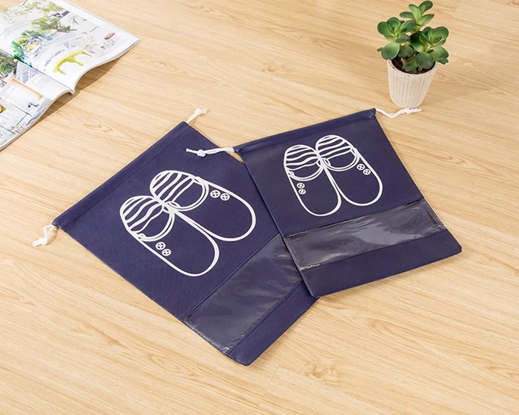 5 Pieces Portable Shoe Bags with Drawstring - Navy Blue