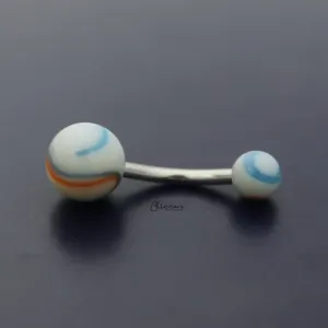 Acrylic Marble Balls Belly Button Navel Ring - Blue/Orange