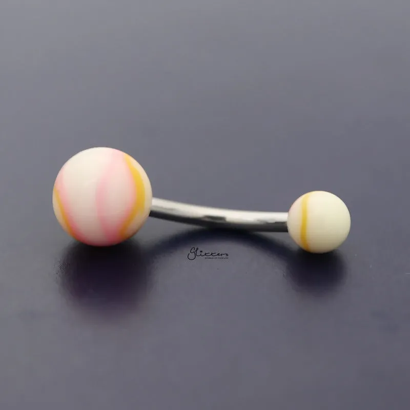 Acrylic Marble Balls Belly Button Navel Ring - Orange/Pink