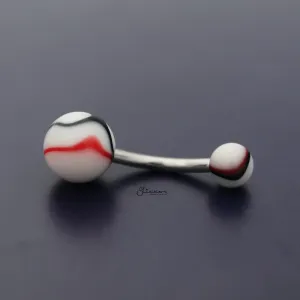 Acrylic Marble Balls Belly Button Navel Ring - Red/Black