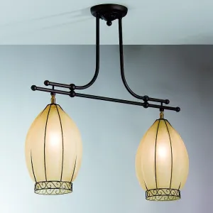 Amber Venetian Glass Two Light Ceiling Light With 'Scavo' Finish