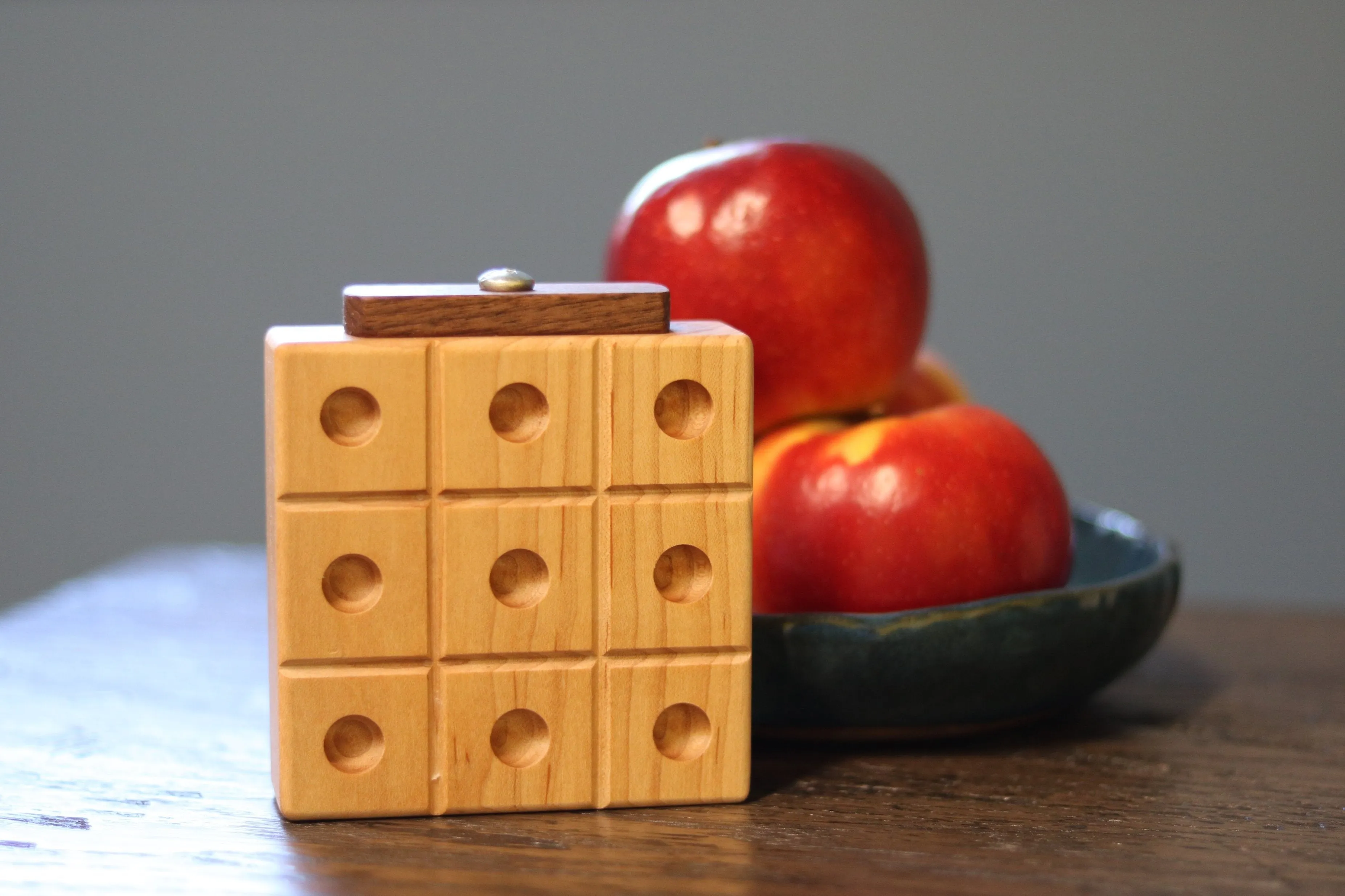 Amish-Made Wooden Travel Tic Tac Toe Game With Glass Marbles