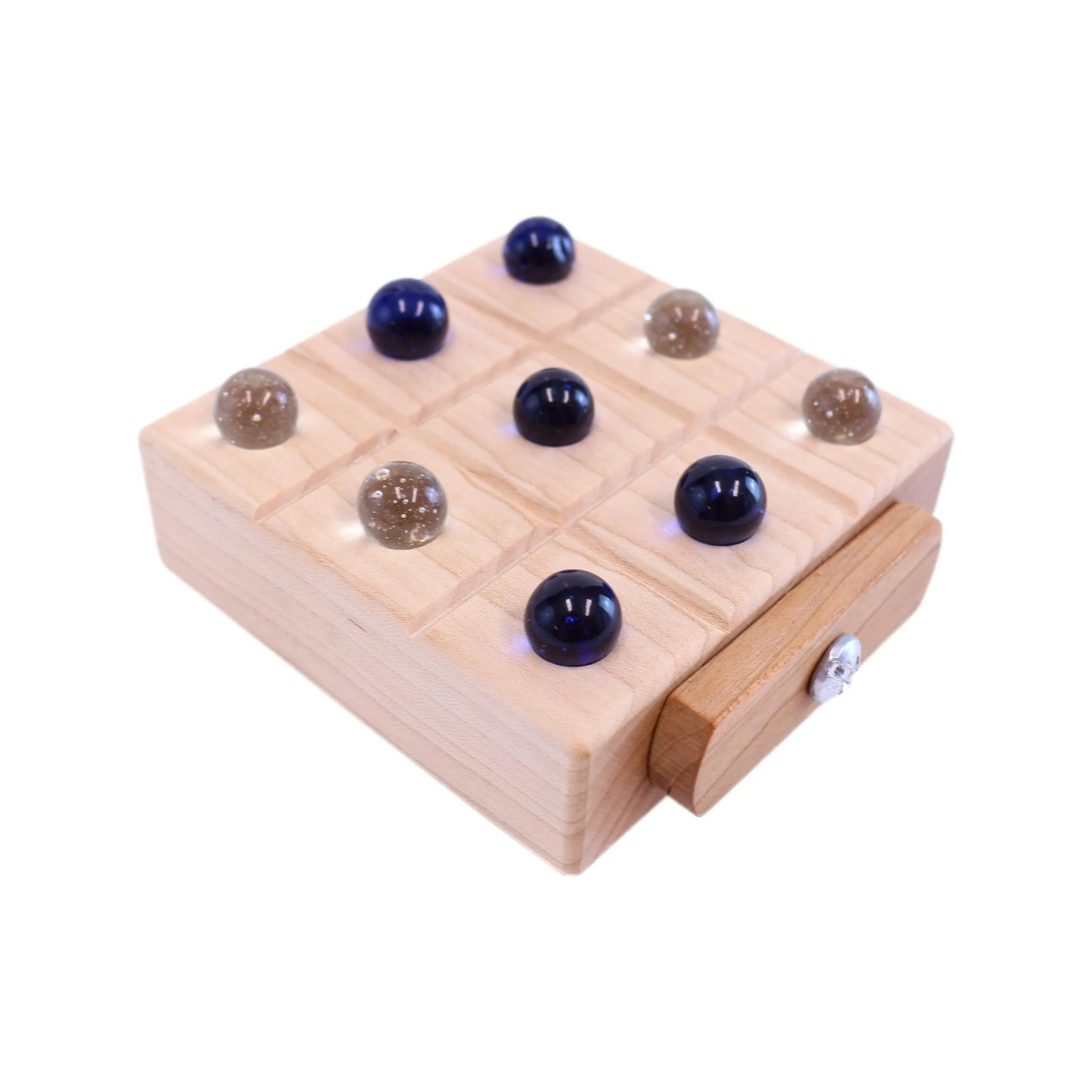 Amish-Made Wooden Travel Tic Tac Toe Game With Glass Marbles