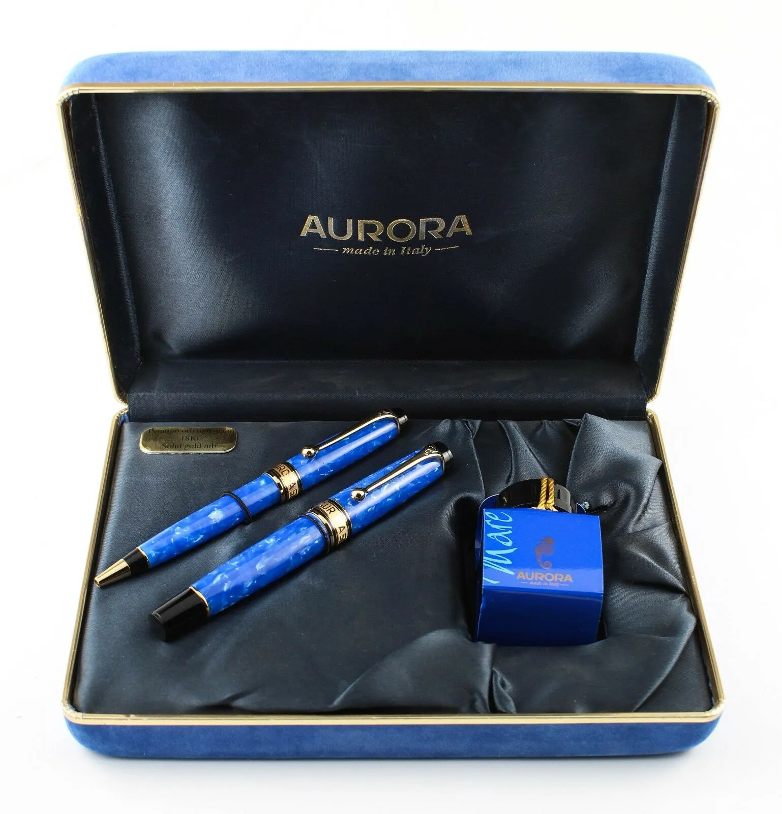 Aurora Blue Marble Limited Edition Fountain Pen & Ballpoint Pen Set