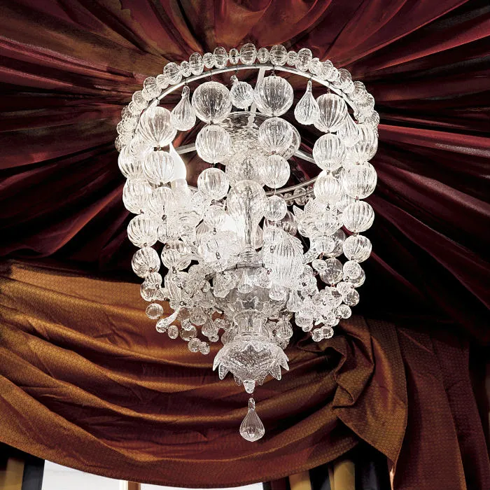 Beautiful And Decorative Ceiling Light With A Cluster Of Venetian Glass Baubles