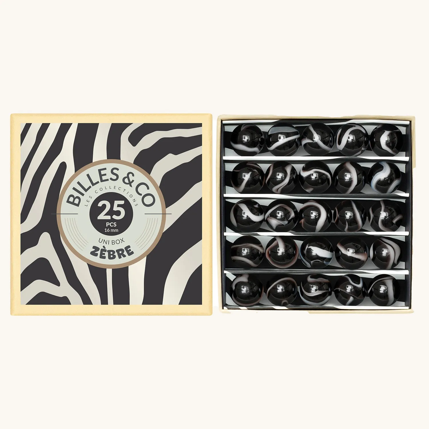 Billes & Co Zebra Marbles Mini Box - 25 Pack