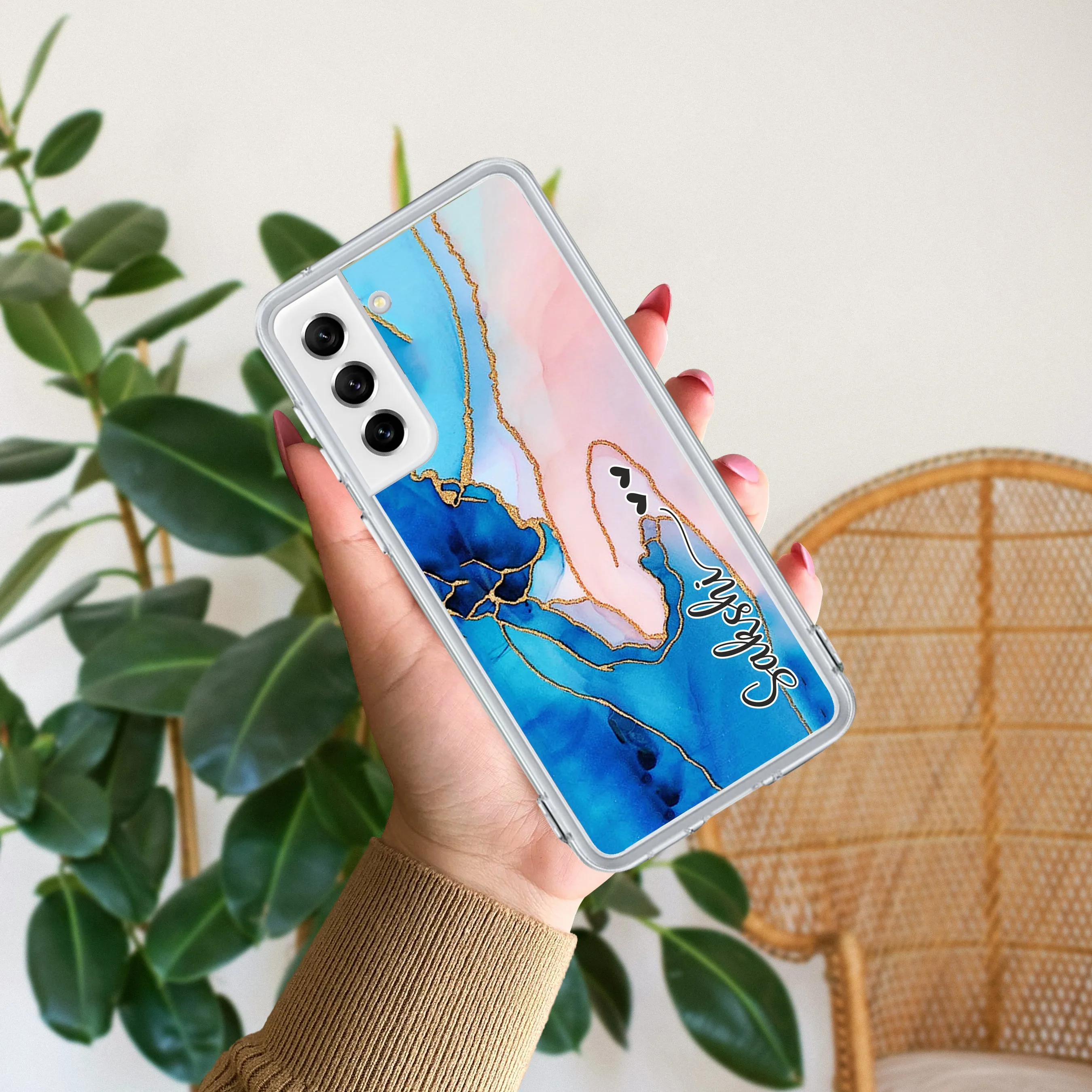 Blue Gradient Marble Customize Transparent Silicon Case For Samsung