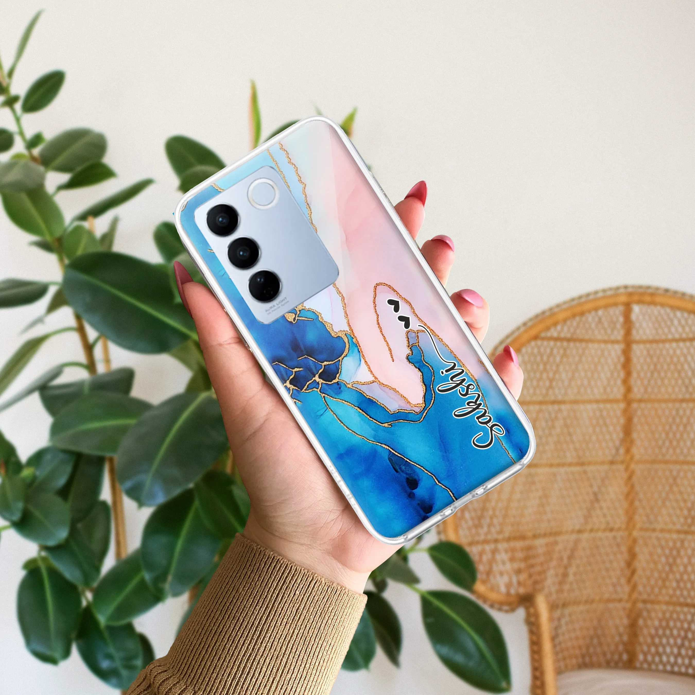 Blue Gradient Marble Customize Transparent Silicon Case For Vivo