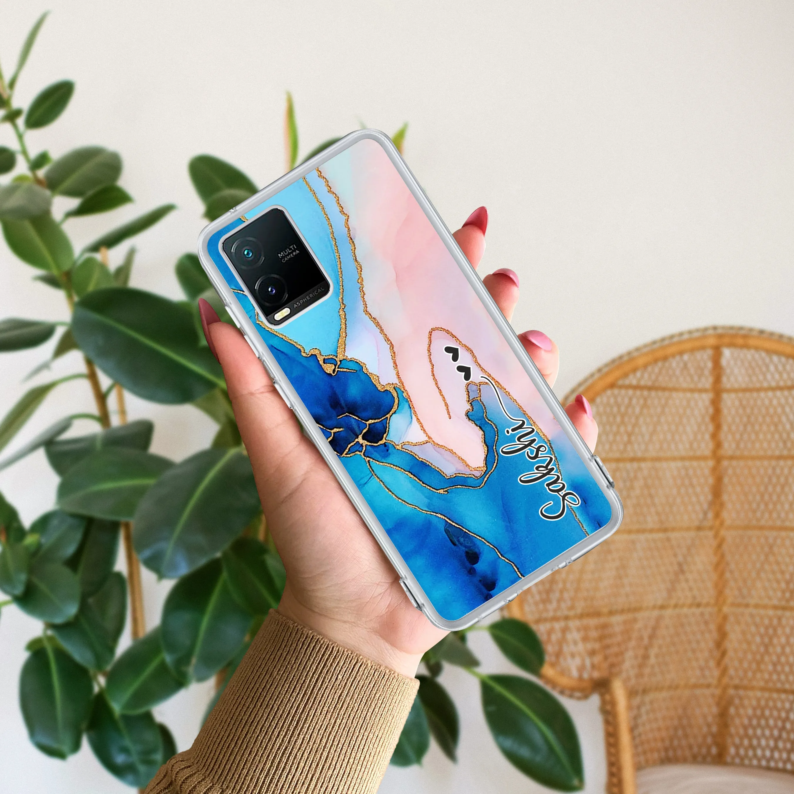 Blue Gradient Marble Customize Transparent Silicon Case For Vivo