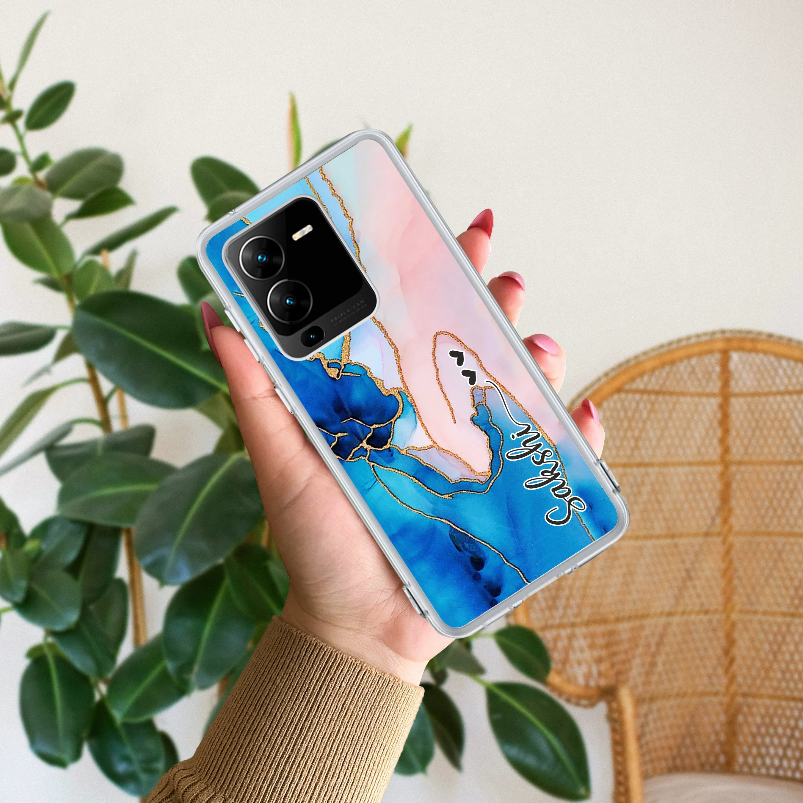 Blue Gradient Marble Customize Transparent Silicon Case For Vivo