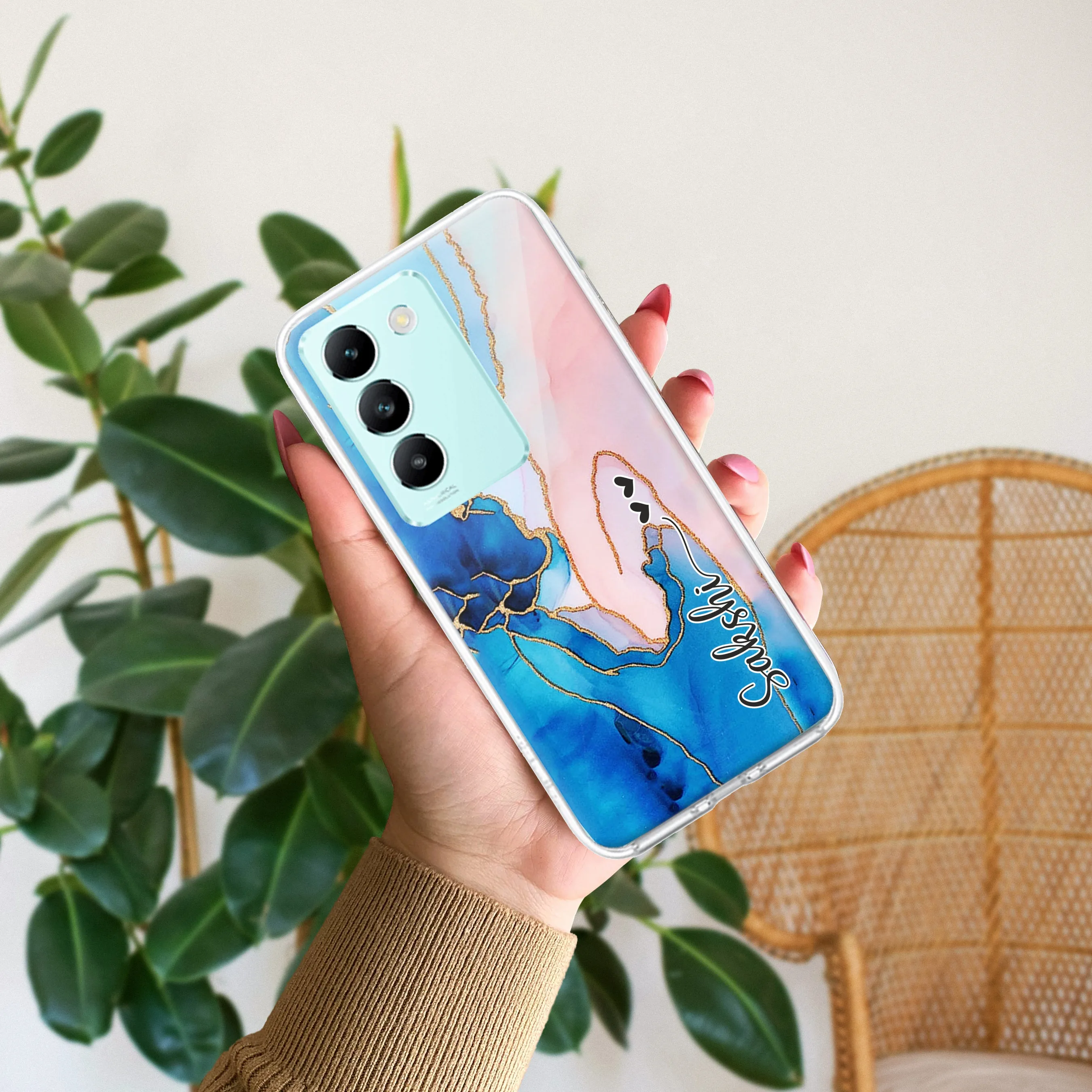 Blue Gradient Marble Customize Transparent Silicon Case For Vivo