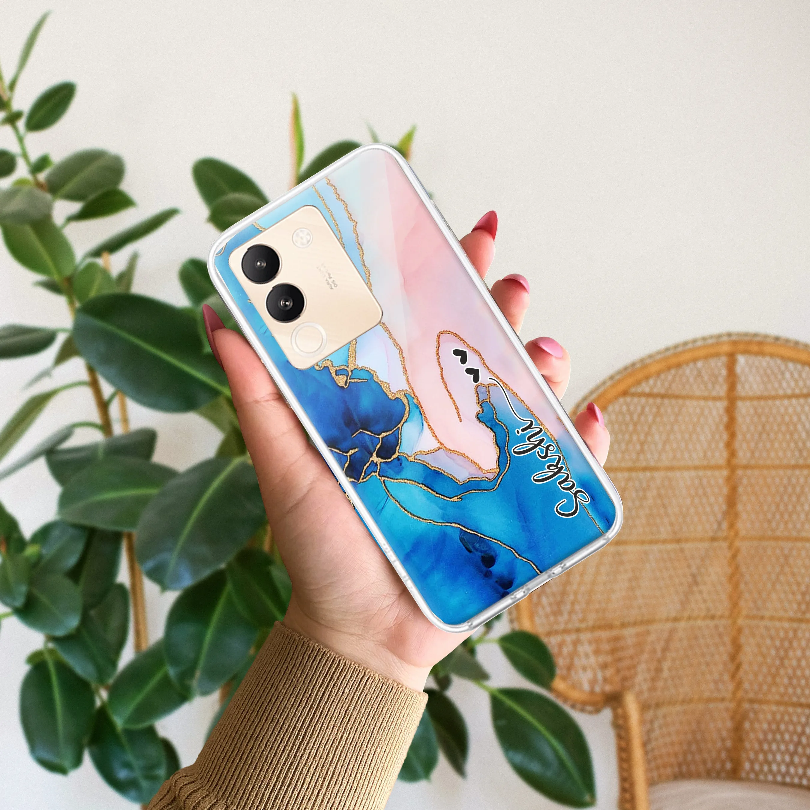 Blue Gradient Marble Customize Transparent Silicon Case For Vivo