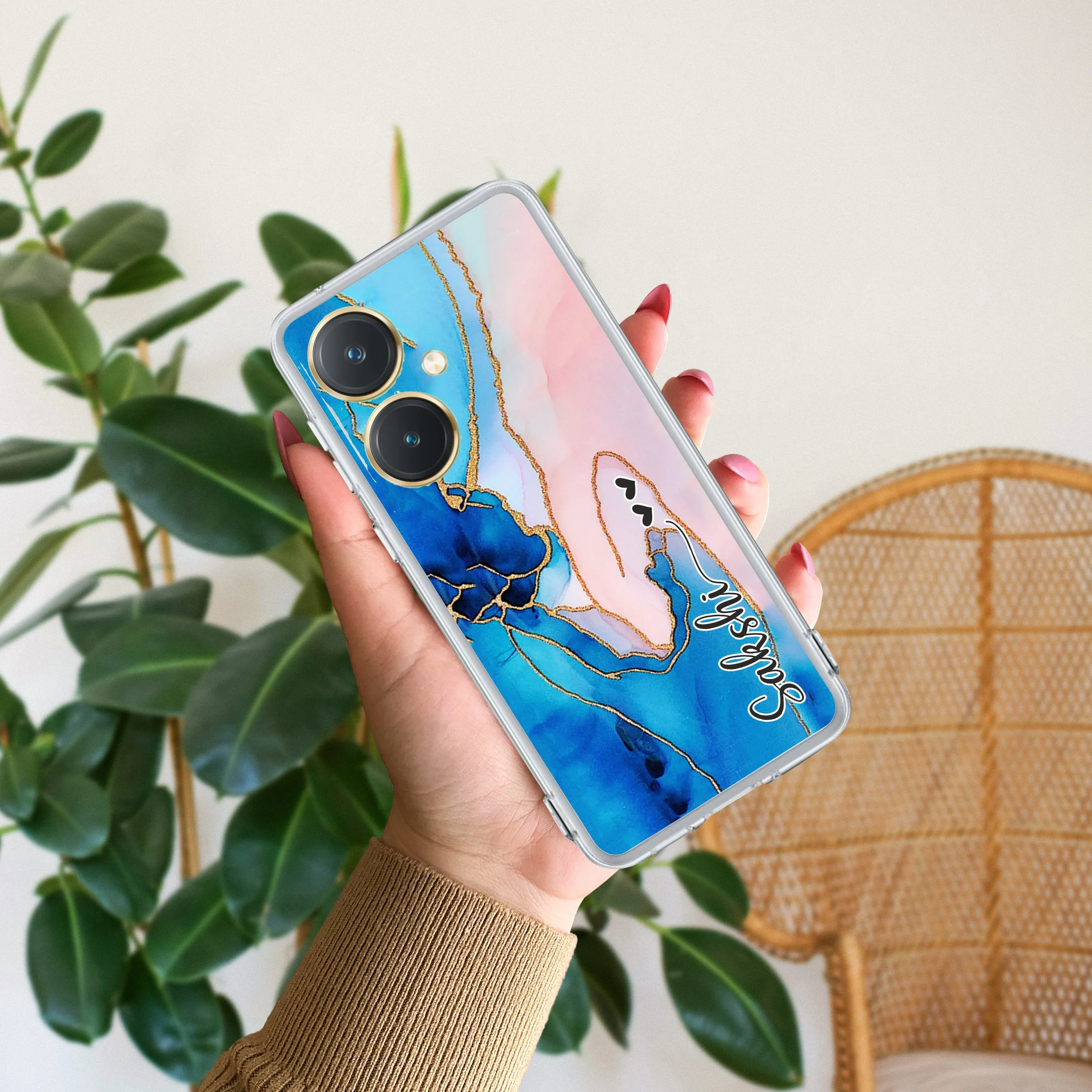 Blue Gradient Marble Customize Transparent Silicon Case For Vivo