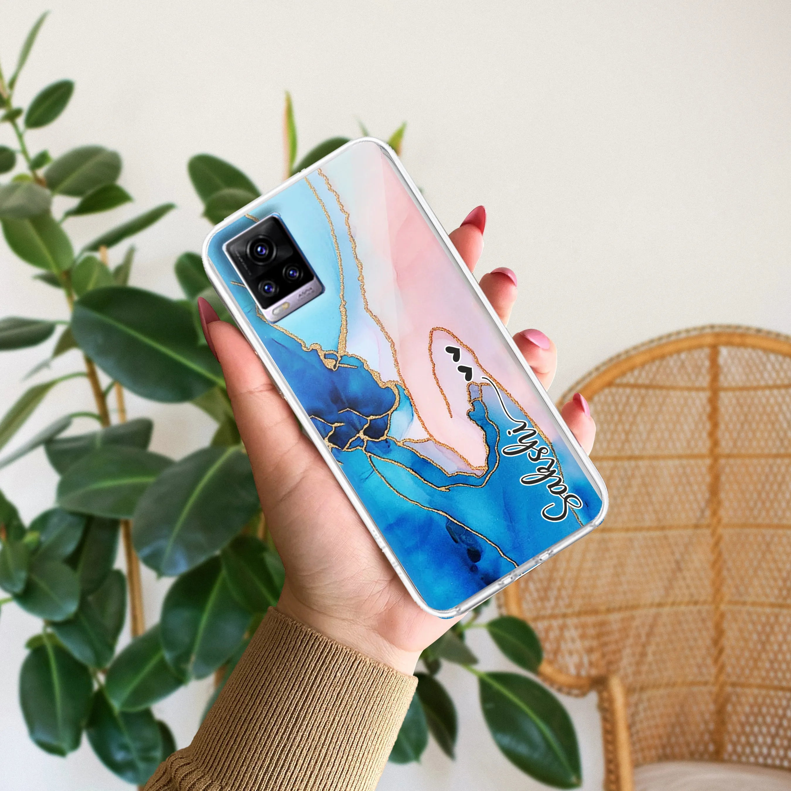 Blue Gradient Marble Customize Transparent Silicon Case For Vivo