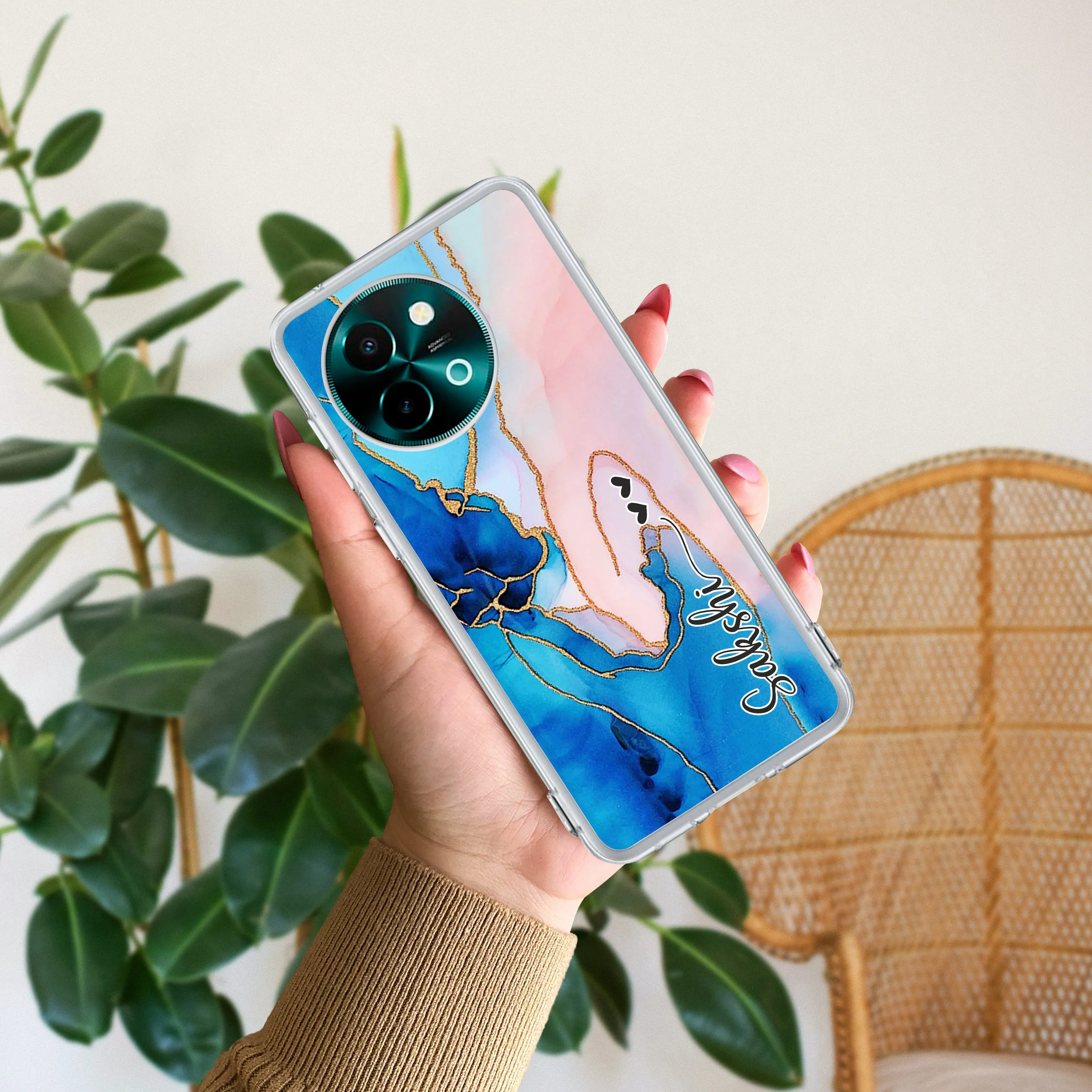 Blue Gradient Marble Customize Transparent Silicon Case For Vivo