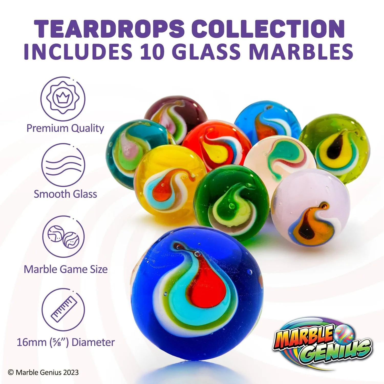 Collectors Handmade Colorful Marbles - Teardrop