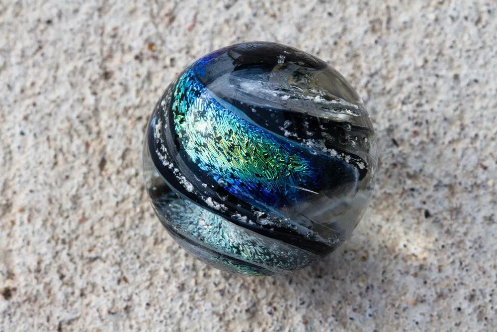 Dichroic Glass Twist Marble with Infused Cremation Ash