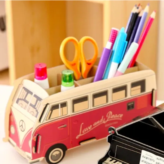 DIY Classic Vintage Red Tour Bus Puzzle and Organiser