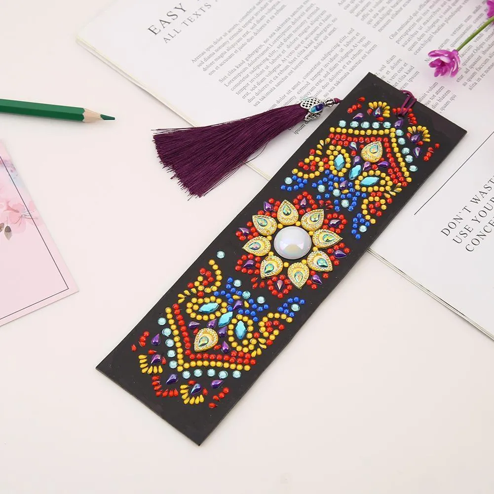 DIY Special Shaped Diamond Creative Leather Tassel Bookmark