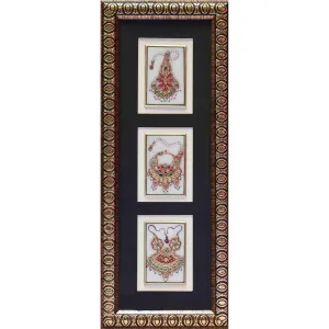 Handcrafted Jewelry Painting, Gold Leaf Meenakari Art, Three Marble Miniature - Wall decor