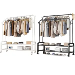 Heavy Duty Portable Double Rail Clothes Garment Hanging Rack Shoe Storage Shelf Organizer Hanger Dryer