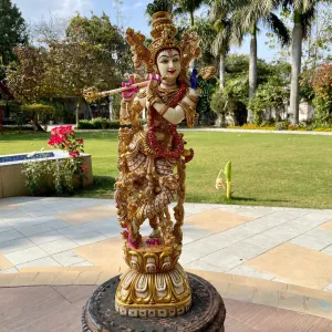 Large Krishna Statue, 29 Inch Cultured Marble Idol Entrance Decor