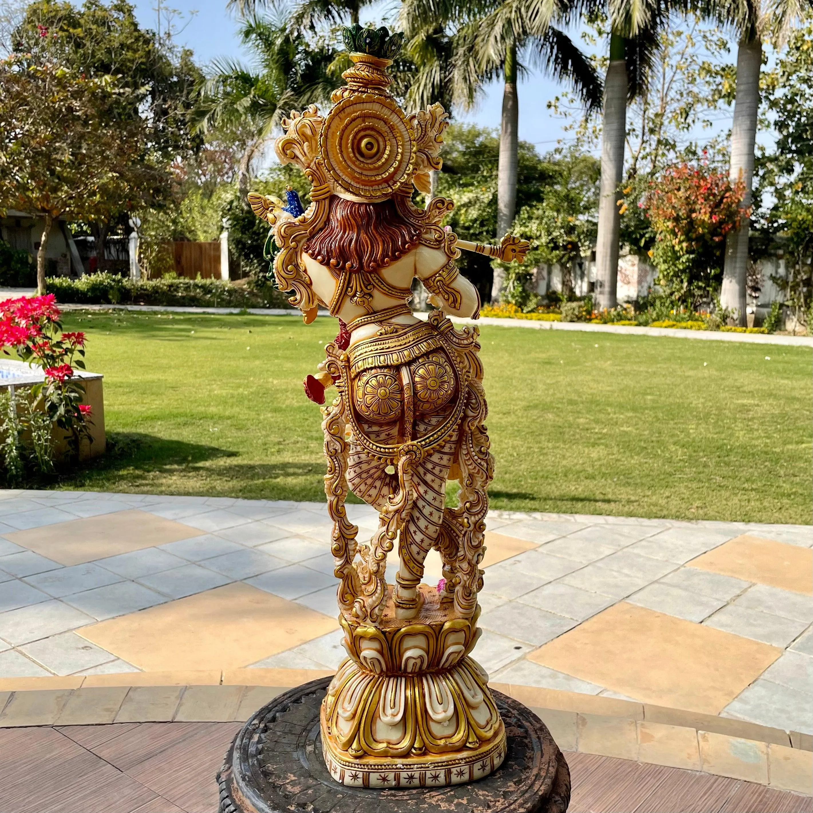 Large Krishna Statue, 29 Inch Cultured Marble Idol Entrance Decor