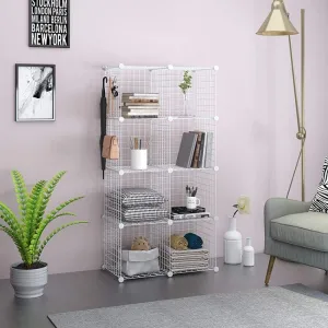 White Metal Grid Cube Organizer - Versatile Storage Solution