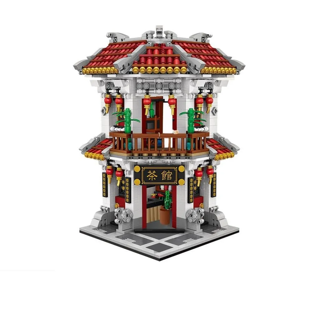 MOC  Compatible  Mini Block Mini Chinatown Big China Street Chinese Tradition Tea House Pharmacy Inn Special Model DIY Assembly Toys