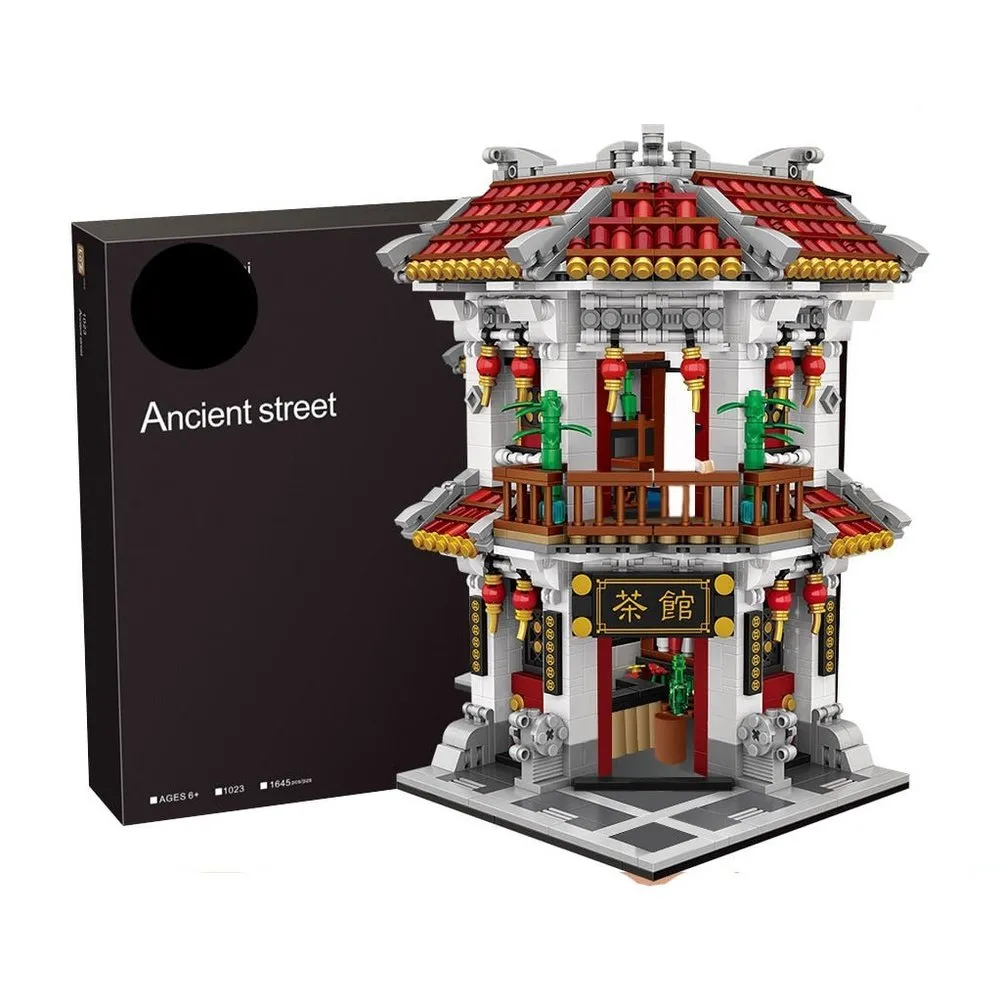 MOC  Compatible  Mini Block Mini Chinatown Big China Street Chinese Tradition Tea House Pharmacy Inn Special Model DIY Assembly Toys