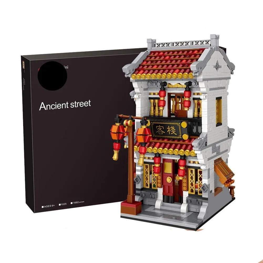 MOC  Compatible  Mini Block Mini Chinatown Big China Street Chinese Tradition Tea House Pharmacy Inn Special Model DIY Assembly Toys