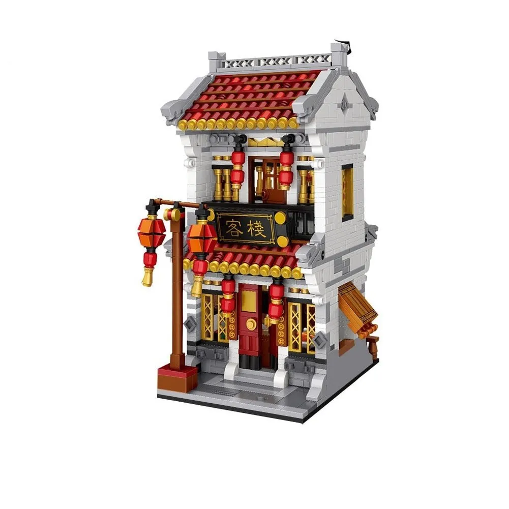 MOC  Compatible  Mini Block Mini Chinatown Big China Street Chinese Tradition Tea House Pharmacy Inn Special Model DIY Assembly Toys