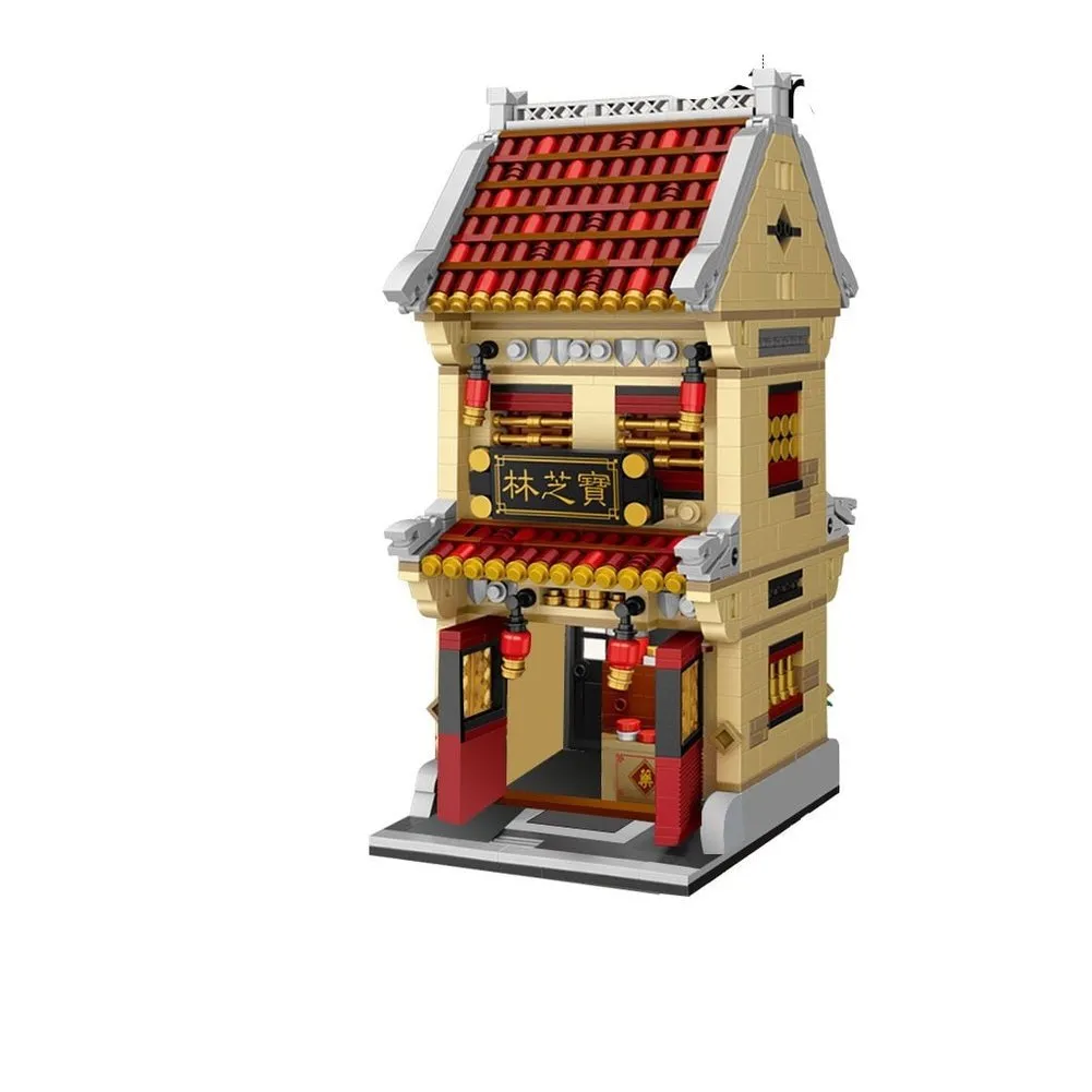 MOC  Compatible  Mini Block Mini Chinatown Big China Street Chinese Tradition Tea House Pharmacy Inn Special Model DIY Assembly Toys