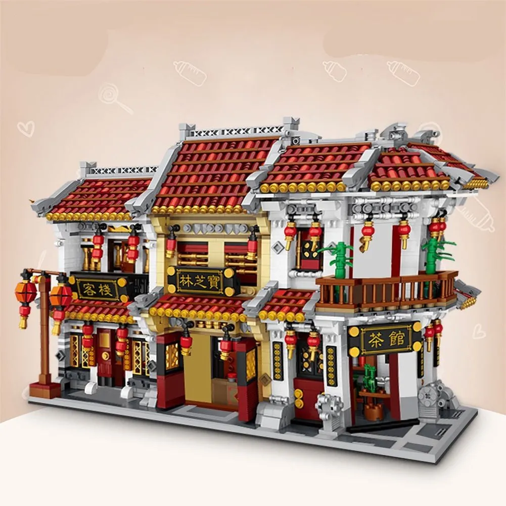 MOC  Compatible  Mini Block Mini Chinatown Big China Street Chinese Tradition Tea House Pharmacy Inn Special Model DIY Assembly Toys