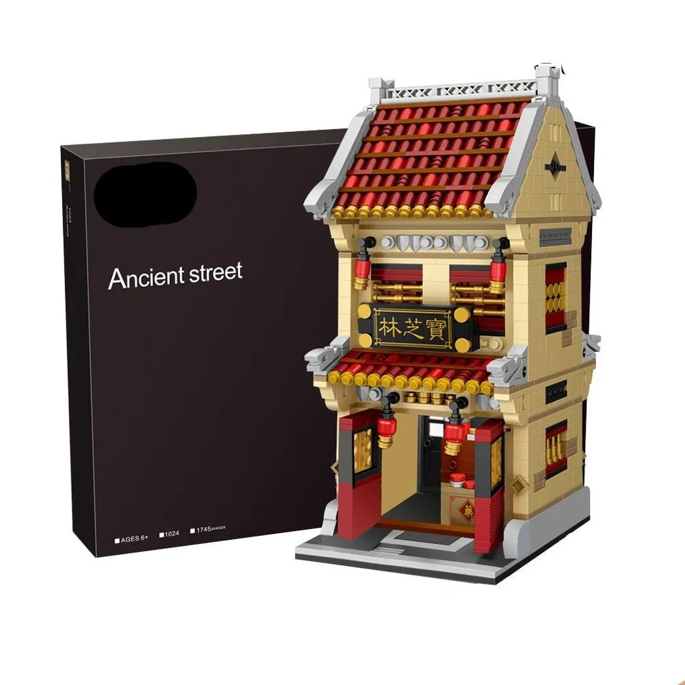 MOC  Compatible  Mini Block Mini Chinatown Big China Street Chinese Tradition Tea House Pharmacy Inn Special Model DIY Assembly Toys