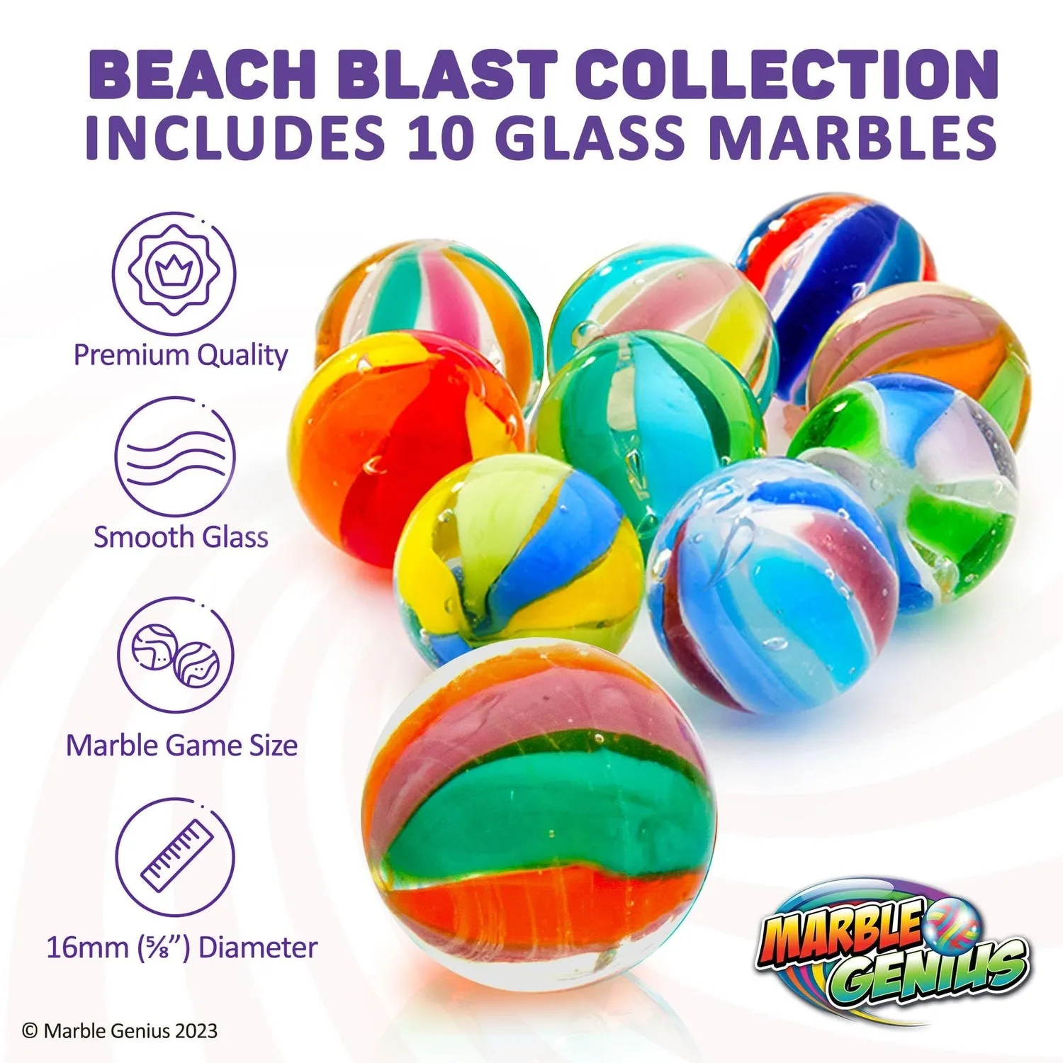 Set of 10 Handmade Collectors Marbles - Beach Ball