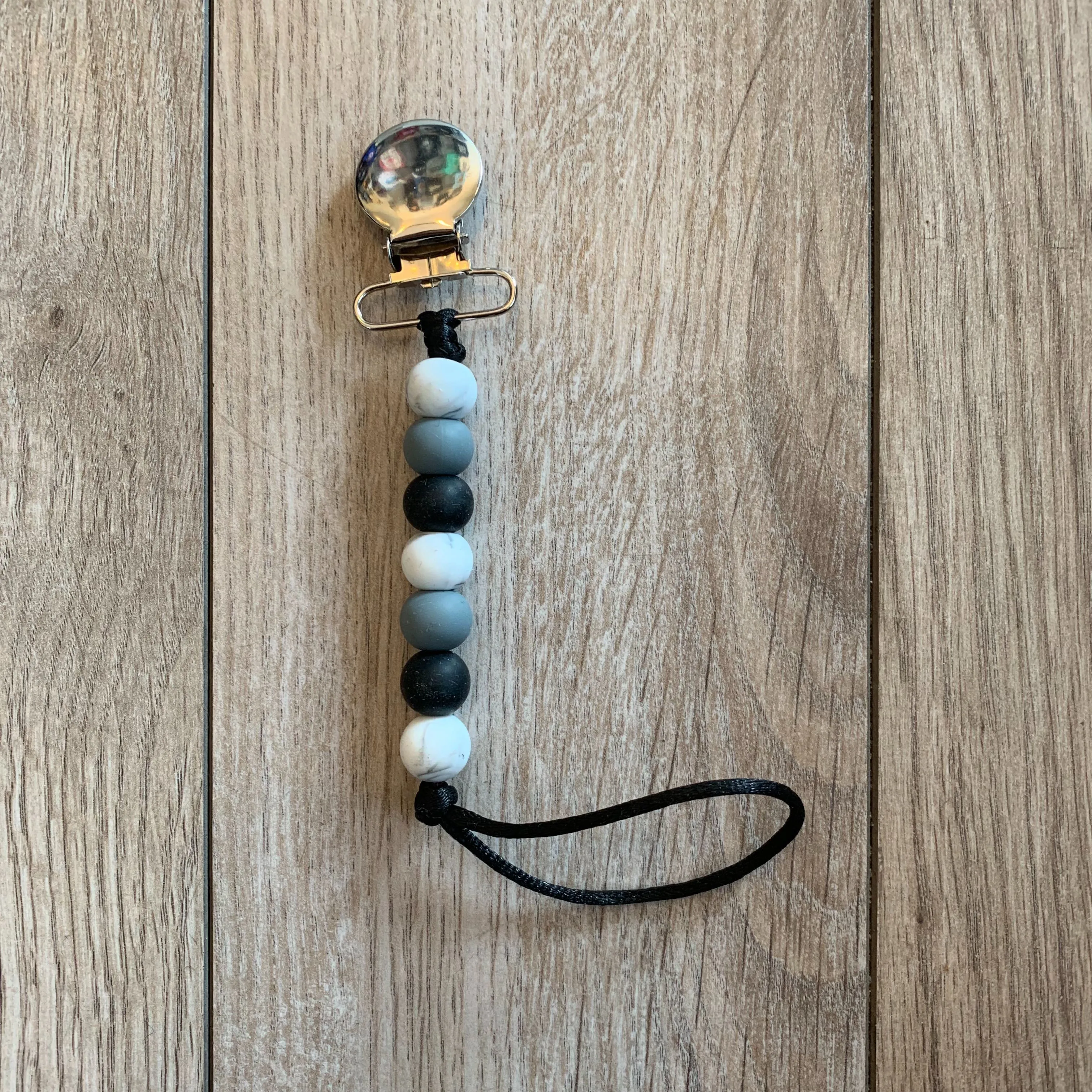 Silicone MINI Pacifier Clip in Black, Grey, and Marble White