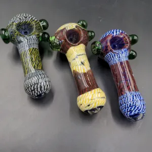 Twisted Rope Stack Glass Spoon Pipe w/ Marbles | 3.5