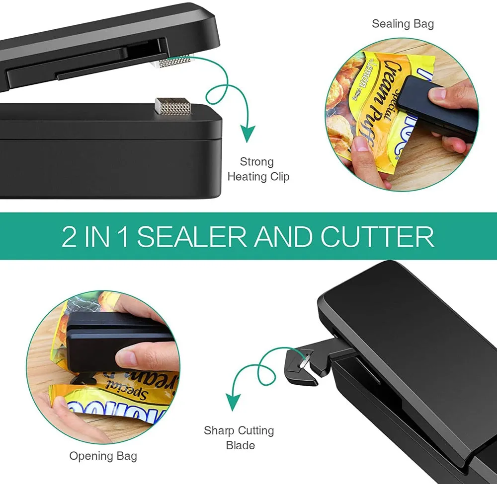 USB Rechargeable Mini 2-in-1 Portable Handheld Vacuum Heat Sealers & Cutter