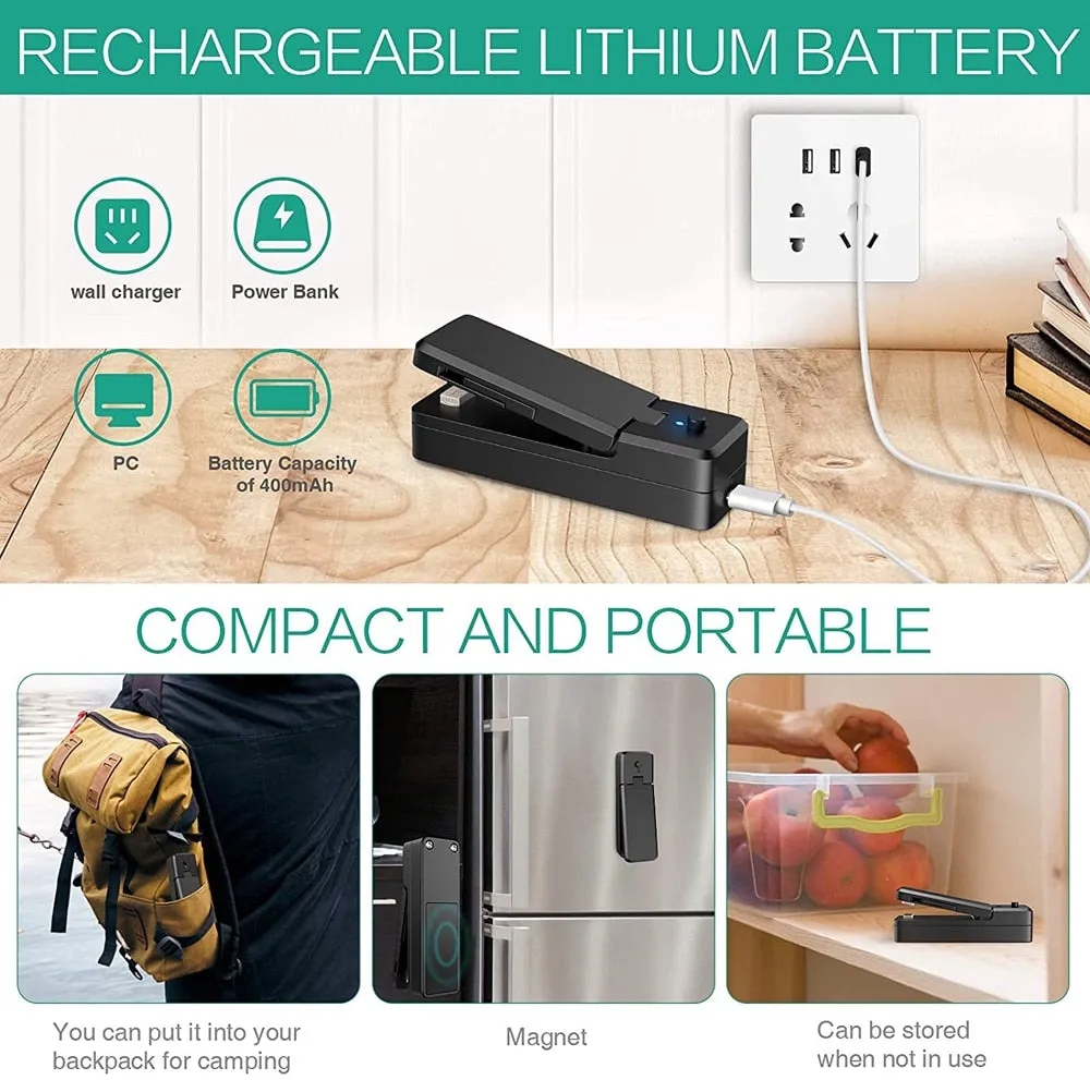 USB Rechargeable Mini 2-in-1 Portable Handheld Vacuum Heat Sealers & Cutter