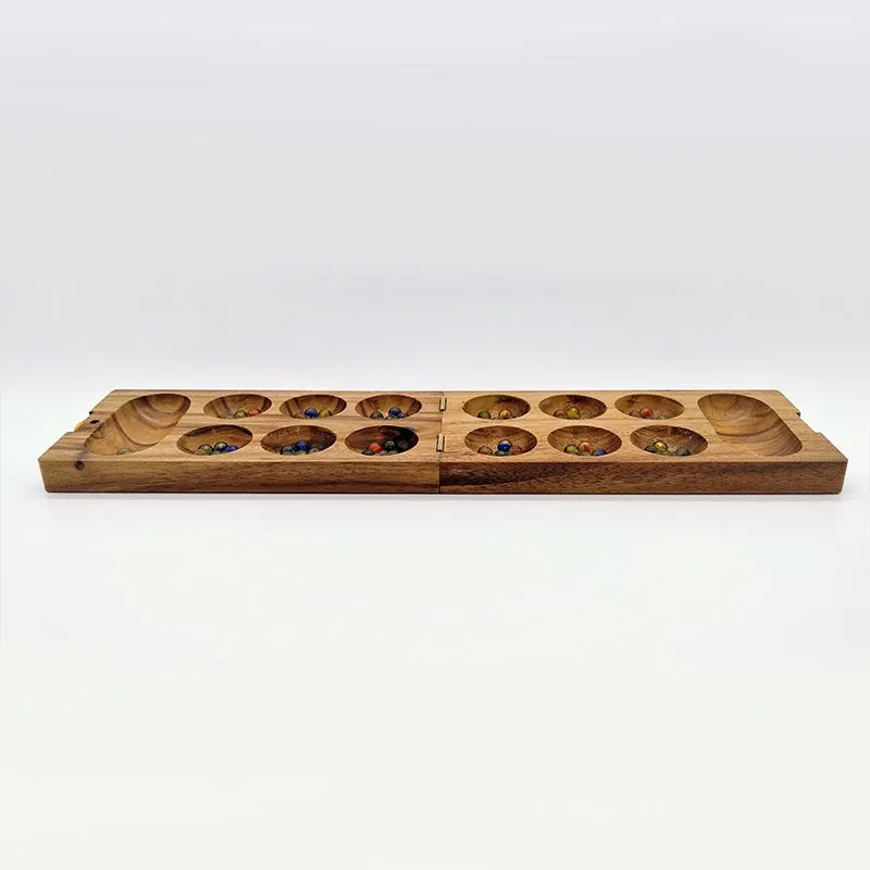 Wooden Folding Mancala Game with Glass Marbles