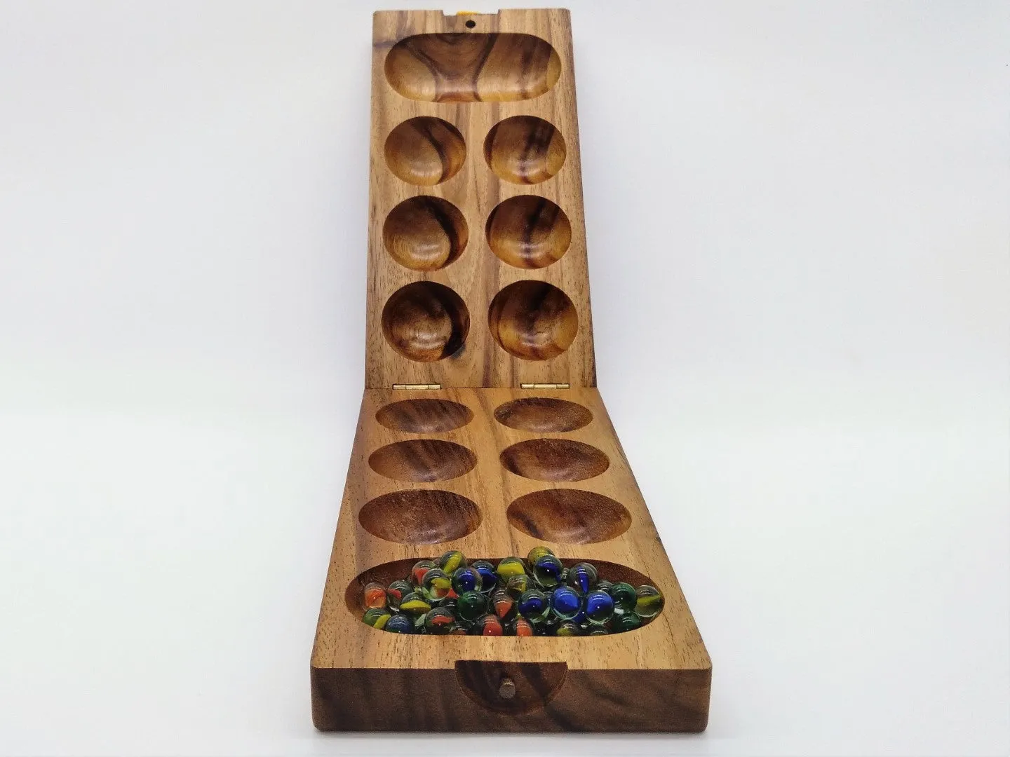 Wooden Folding Mancala Game with Glass Marbles