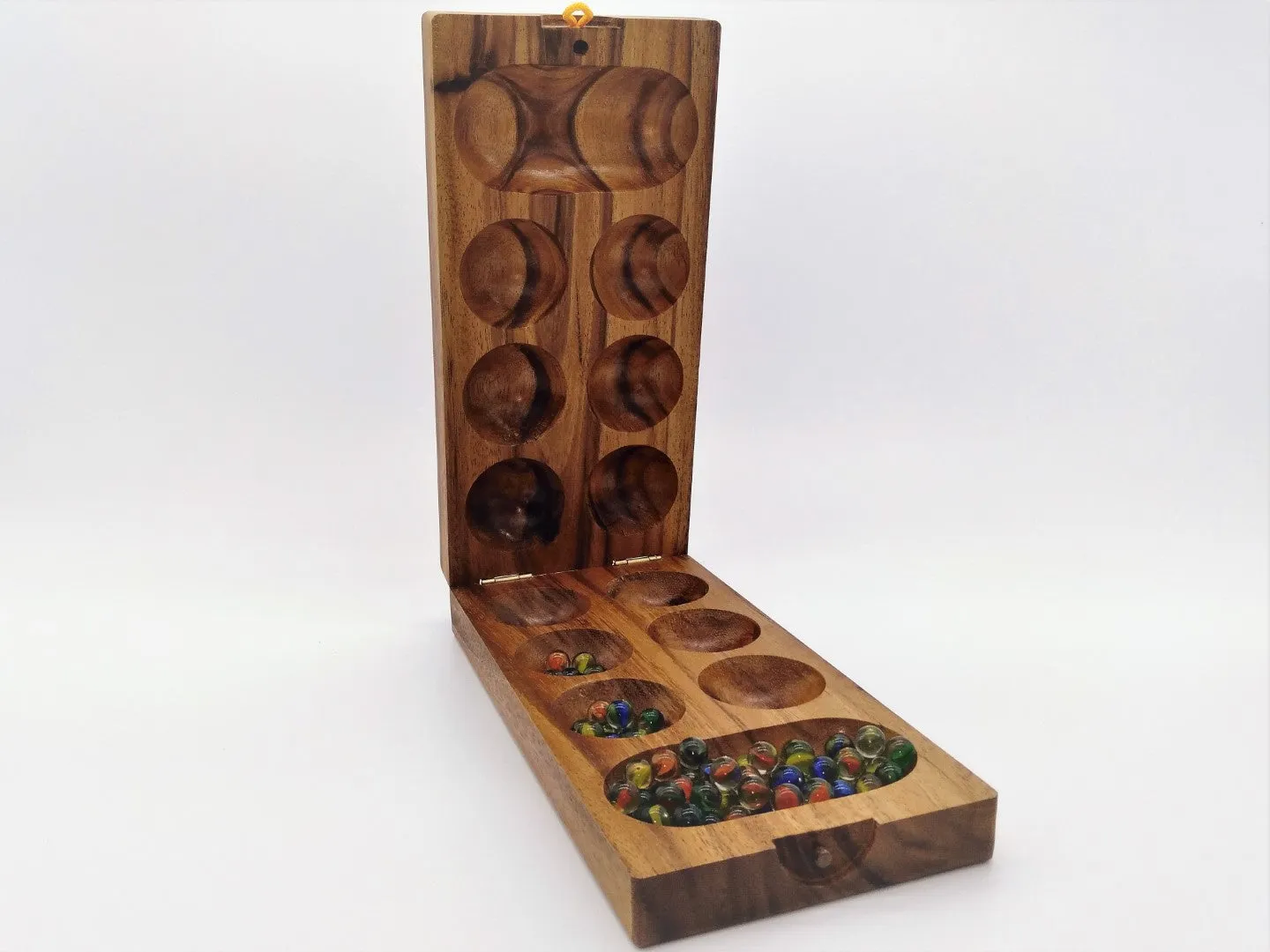 Wooden Folding Mancala Game with Glass Marbles