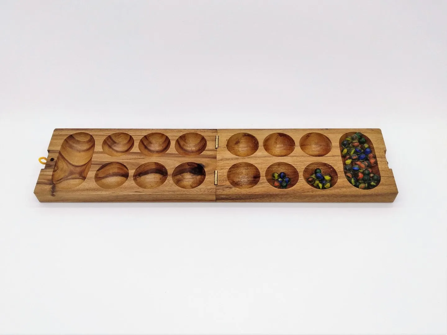 Wooden Folding Mancala Game with Glass Marbles